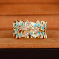 Stone Inlaid Enamel Drip Glaze Leaf Ring, Simple Fashion Party Jewelry For Women view 1