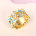 Stone Inlaid Enamel Drip Glaze Leaf Ring, Simple Fashion Party Jewelry For Women view 2