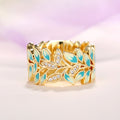 Stone Inlaid Enamel Drip Glaze Leaf Ring, Simple Fashion Party Jewelry For Women view 4