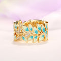 Stone Inlaid Enamel Drip Glaze Leaf Ring, Simple Fashion Party Jewelry For Women view 3
