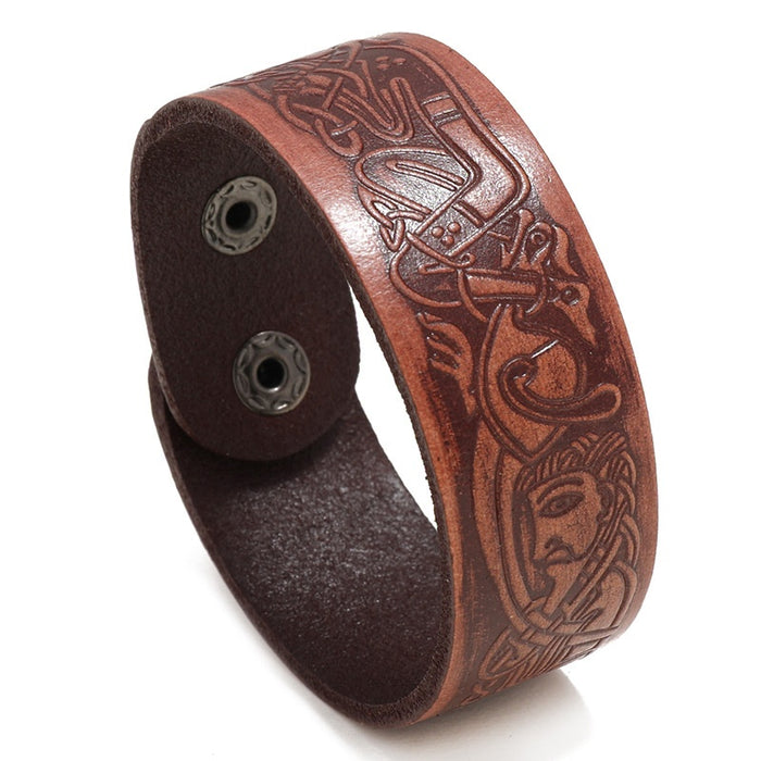Simple New Embossed Pattern Vintage Cowhide Leather Bracelet, European Style Men's Fashion Jewelry