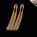 Metal Geometric Chain Tassel Drop Earrings, Long Statement Stud Style Fashion Jewelry view 4