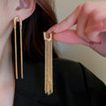 Metal Geometric Chain Tassel Drop Earrings, Long Statement Stud Style Fashion Jewelry view 3