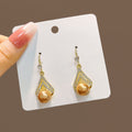 Elegant Champagne Pearl Geometric Teardrop Rhinestone Gold Alloy Dangle Earrings for Women Luxury Earrings view 2