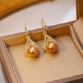 Elegant Champagne Pearl Geometric Teardrop Rhinestone Gold Alloy Dangle Earrings for Women Luxury Earrings view 4