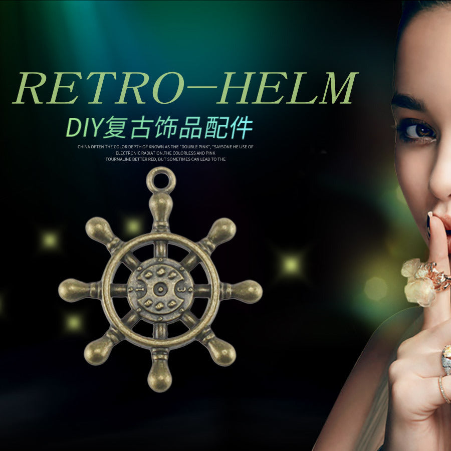 35mm Double-Sided Vintage Ship Wheel Alloy Charm Pendant