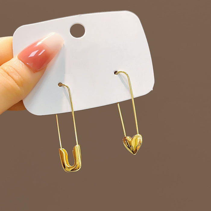 Elegant Irregular Paperclip Heart Alloy Metal Drop Stud Earrings For Women Minimalist Geometric Earrings