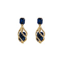 Vintage Baroque Gold Alloy Swirl Teardrop Blue Crystal Rhinestone Geometric Dangle Earrings view 5