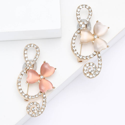 Alloy Rhinestone Cat Eye Music Note Brooch Pin For Clothing