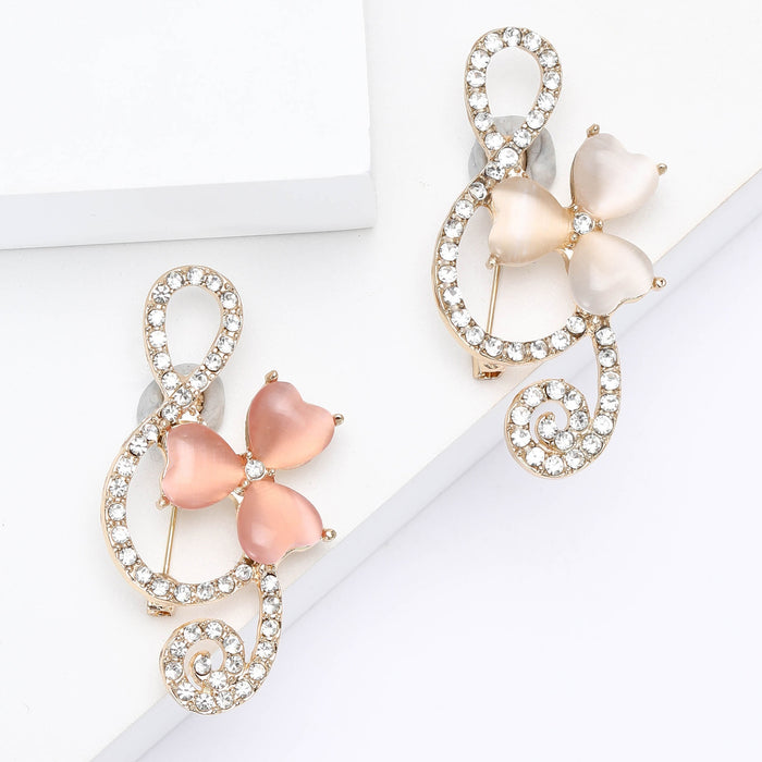 Alloy Rhinestone Cat Eye Music Note Brooch Pin For Clothing