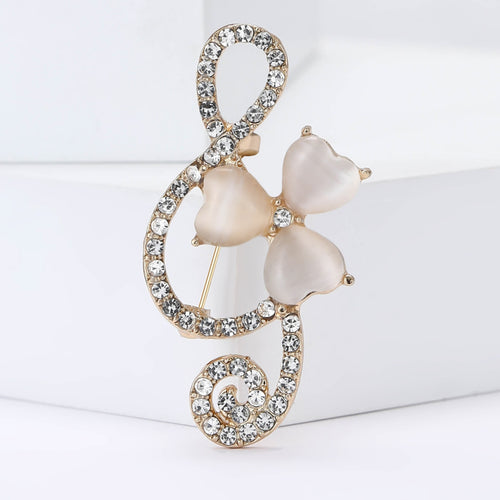Alloy Rhinestone Cat Eye Music Note Brooch Pin For Clothing