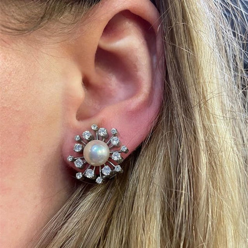 Zircon Snowflake Imitation Pearl Stud Earrings For Women Fresh Trendy Fashion Jewelry