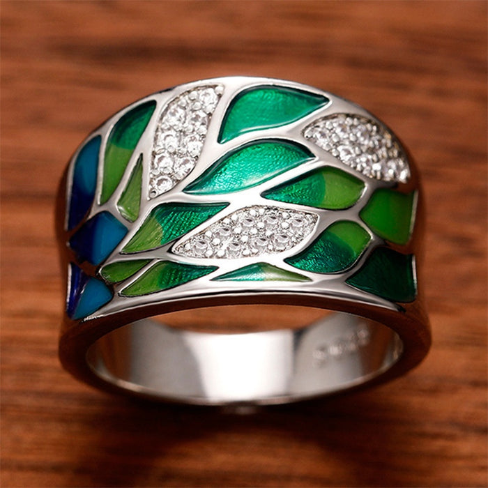 Cross Border Best Selling Unisex Ring, Colorful Faux Enamel Resin Leaf Ring, Fashion Jewelry