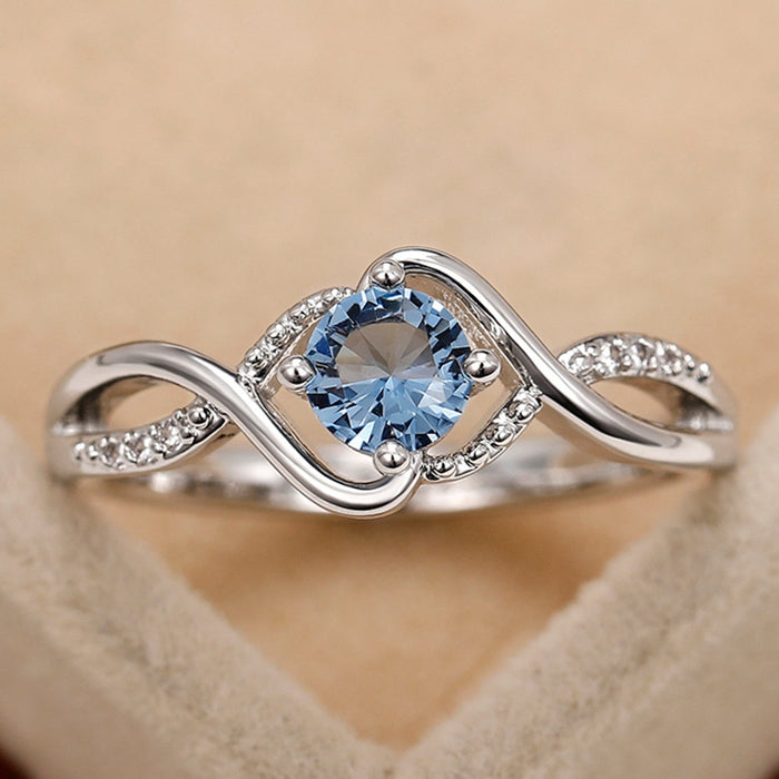 Wave Shape Blue Diamond Zircon Ring For Women Niche Luxury Fashion Statement Index Finger Ring