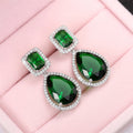 European American Classic Teardrop Earrings, Micro Pave Emerald Pear Zircon Long Bridal Dangle Earrings view 3