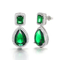 European American Classic Teardrop Earrings, Micro Pave Emerald Pear Zircon Long Bridal Dangle Earrings view 6