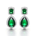 European American Classic Teardrop Earrings, Micro Pave Emerald Pear Zircon Long Bridal Dangle Earrings view 2