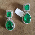European American Classic Teardrop Earrings, Micro Pave Emerald Pear Zircon Long Bridal Dangle Earrings view 1