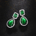 European American Classic Teardrop Earrings, Micro Pave Emerald Pear Zircon Long Bridal Dangle Earrings view 4