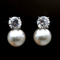 Elegant Women's Simulated Pearl And Single Zircon Stud Earrings, Fashion Dinner Party Jewelry view 1
