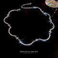 Copper Zircon Curved Line Choker Necklace Korean Style Geometric Clavicle Jewelry view 2