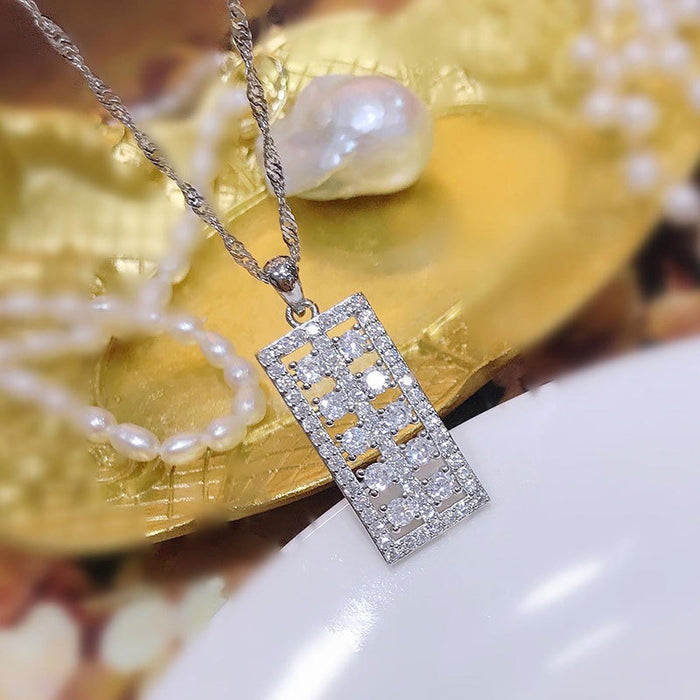 Trendy Full Zircon Lucky Abacus Pendant Sweater Chain Necklace Fashion Jewelry
