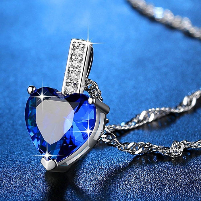 European Colorful Gem Heart Shaped Zircon Necklace Fashion Love Pendant O Chain Jewelry