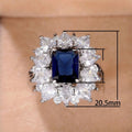 Brilliant Blue Zircon Ring For Women, Luxury Full Paved Inlaid Statement Finger Jewelry view 5