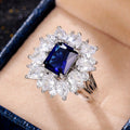 Brilliant Blue Zircon Ring For Women, Luxury Full Paved Inlaid Statement Finger Jewelry view 2
