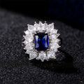 Brilliant Blue Zircon Ring For Women, Luxury Full Paved Inlaid Statement Finger Jewelry view 3