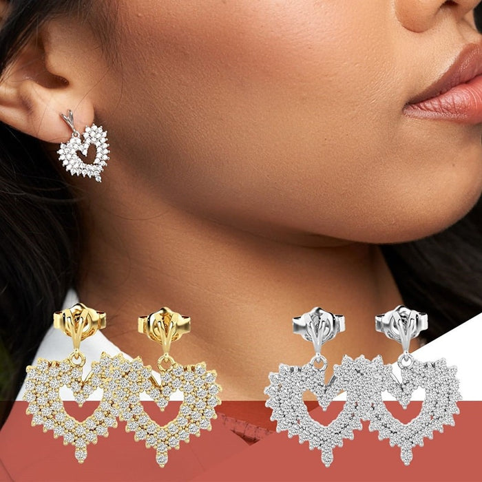 Sparkling Heart Full Zirconia Drop Earrings For Women, Versatile Sweetheart Ear Jewelry