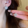 Light Luxury Copper Hollow Zircon Flower Stud Earrings With Silver Pins Fashion Jewelry view 2