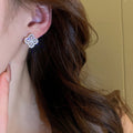 Light Luxury Copper Hollow Zircon Flower Stud Earrings With Silver Pins Fashion Jewelry view 4