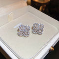 Light Luxury Copper Hollow Zircon Flower Stud Earrings With Silver Pins Fashion Jewelry view 3
