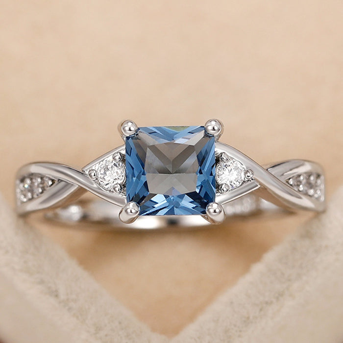 Women's Square Blue Topaz Look Zircon Ring With Elegant Fashion Design For Live Sale Jewelry