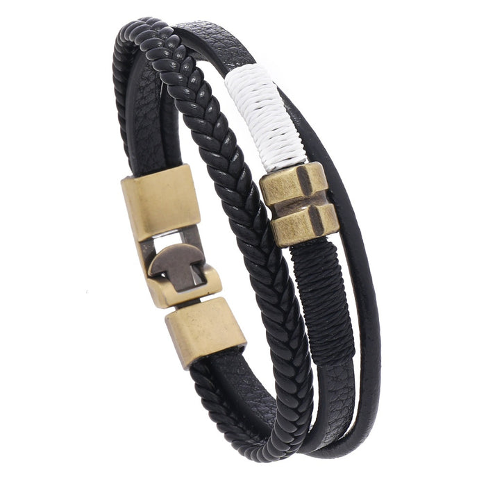 European American Fashion Men's Casual Multi Layer Leather Bracelet Vintage Handmade Braided Wristband