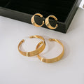 Luxury Gold Plated Alloy Multi Layer C Shape Brushed Metal Statement Hoop Stud Earrings view 1