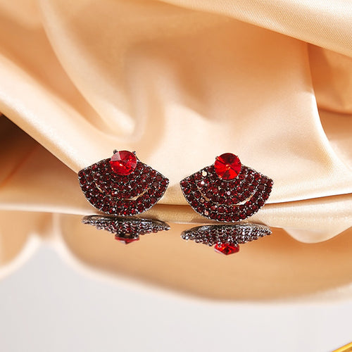 Women's Vintage Luxury Colorful Fan-Shaped Multilayer Paved Zircon Rhinestone Alloy Stud Earrings