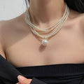 French Vintage Multi Layer Pearl Necklace Long Round Geometric Collarbone Choker view 4