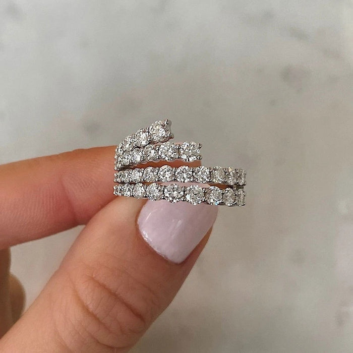 Niche Stackable Zircon Wave Ring, Versatile Fashion Finger Ring For Valentine's Day Gift