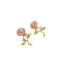 Pink Enamel Rose Flower 925 Silver Needle Studs Elegant Sweet Floral Jewelry For Women Earrings view 5