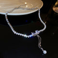 Copper Zircon Heart Bow Pearl Tassel Necklace, Trendy Style Clavicle Choker view 1