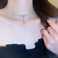 Copper Zircon Heart Bow Pearl Tassel Necklace, Trendy Style Clavicle Choker view 4