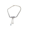Copper Zircon Heart Bow Pearl Tassel Necklace, Trendy Style Clavicle Choker view 5