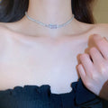 Copper Zircon Heart Bow Pearl Tassel Necklace, Trendy Style Clavicle Choker view 2