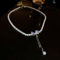 Copper Zircon Heart Bow Pearl Tassel Necklace, Trendy Style Clavicle Choker view 3