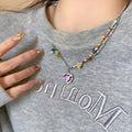 Alloy Colorful Rhinestone Heart Natural Rice Pearl Spliced Necklace Niche Fashion Collarbone Jewelry view 3
