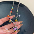 Alloy Colorful Rhinestone Heart Natural Rice Pearl Spliced Necklace Niche Fashion Collarbone Jewelry view 2
