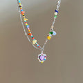 Alloy Colorful Rhinestone Heart Natural Rice Pearl Spliced Necklace Niche Fashion Collarbone Jewelry view 4