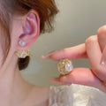 Alloy Silver Needle Pearl Flower Letter Geometric French OL Style Stud Earrings For Women view 2